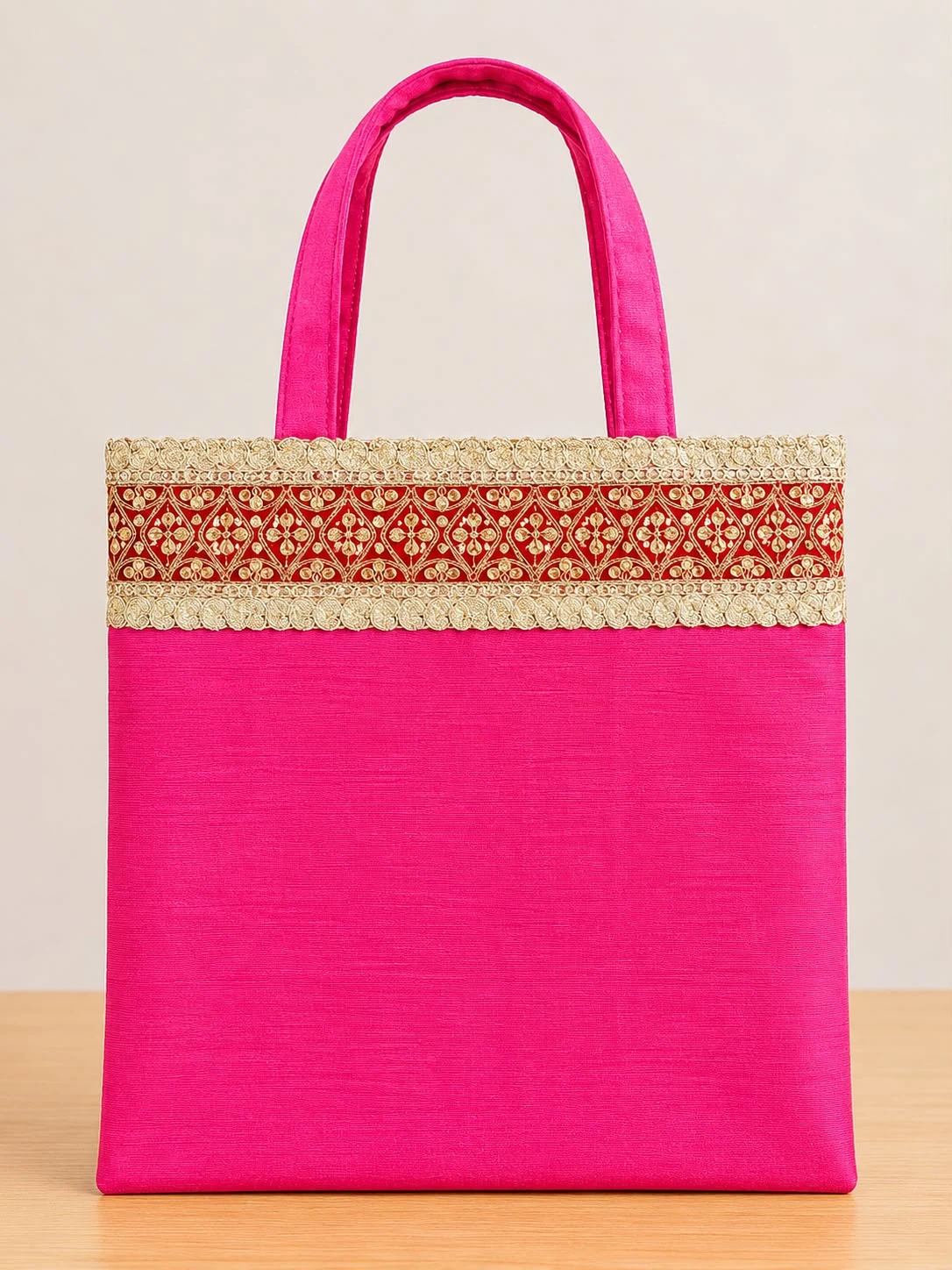 Soft Silk Dupian Bags with Zari Border 12/12 Inches (Pack of 10)